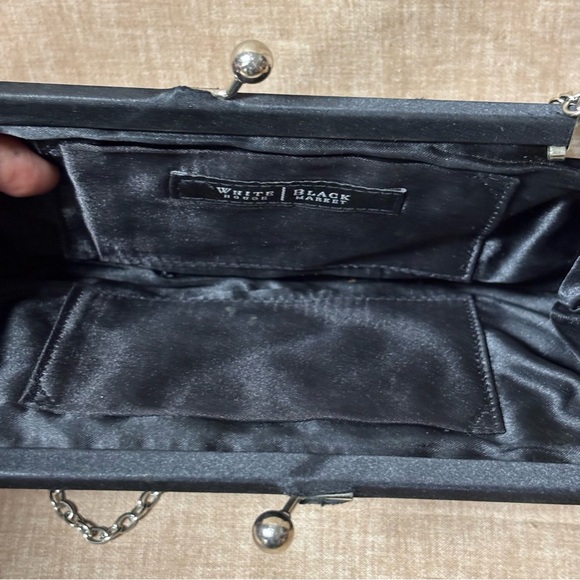 White House Black Market Black Ruffle Evening Clutch Purse Shoulder Bag Satin - Picture 3 of 6